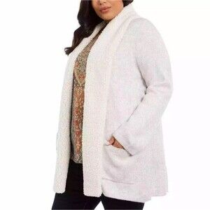 Style & Co Women's Cardigan Sweater Faux Sherpa Plus Size 3X Beige Pockets
